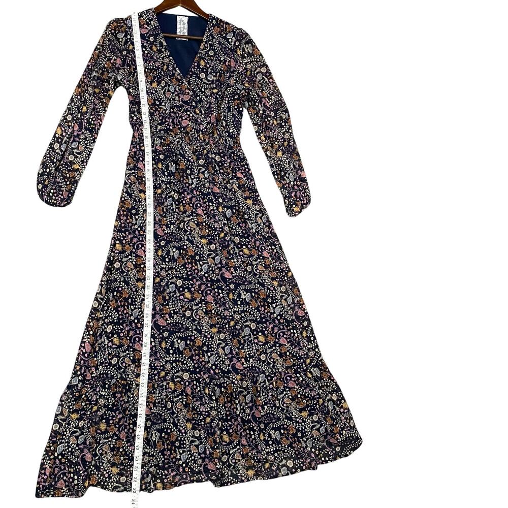 Sadie & Sage Floral Maxi Dress Faux Wrap V Neck Boho Cottagecore Small - Picture 8 of 14